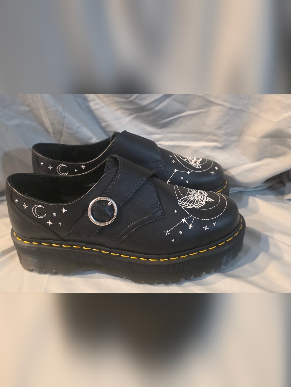 Dr Martens Monk Celestial Moth Platform Leather Shoe Black Men SZ 14 NWOB Sample